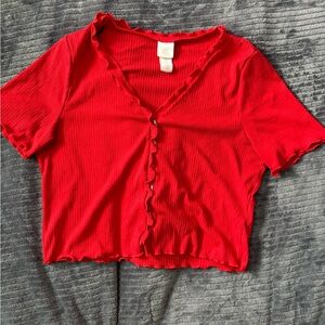 H&m red ruffle crop top.